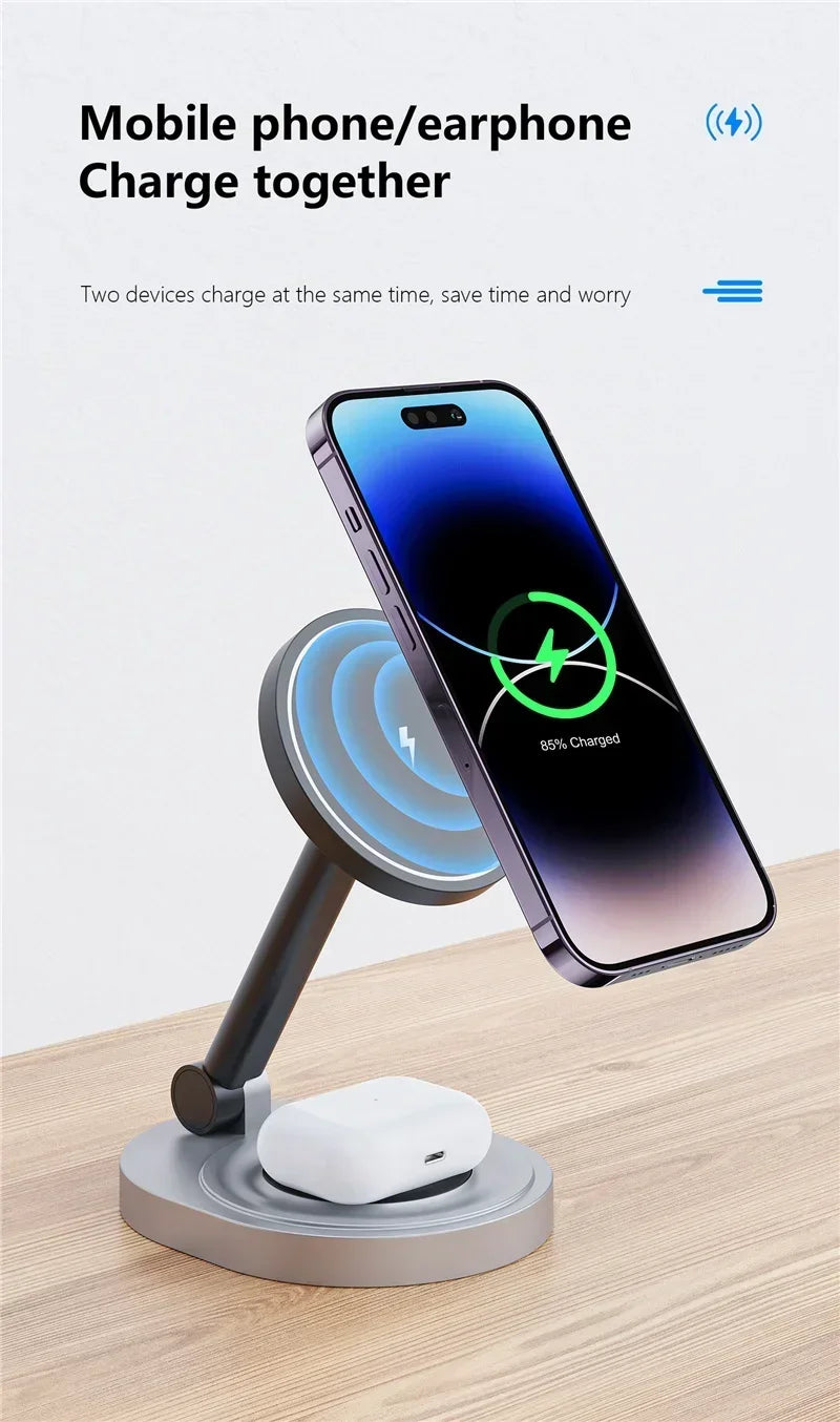 3 In 1 Magnetic Wireless Charger Stand Pad For Magsafe iPhone 16 15 14 13 12 Pro Max Apple Watch Airpods Fast Charging Station