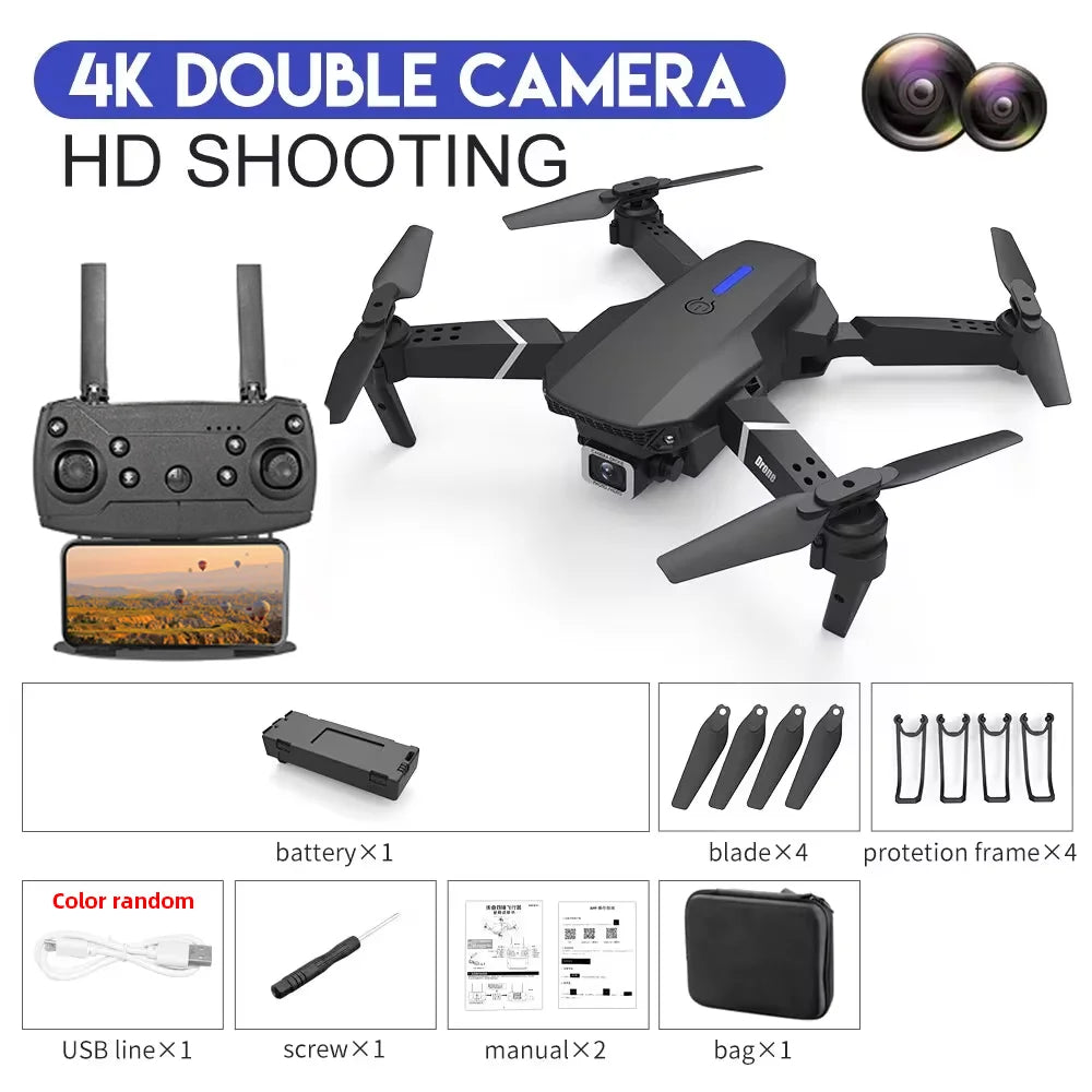 E88 Pro WIFI FPV Drone Wide Angle HD 4K 1080P Camera Height Hold RC Foldable Quadcopter