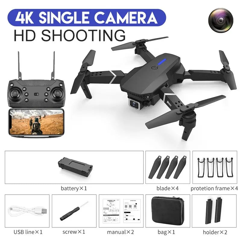 E88 Pro WIFI FPV Drone Wide Angle HD 4K 1080P Camera Height Hold RC Foldable Quadcopter