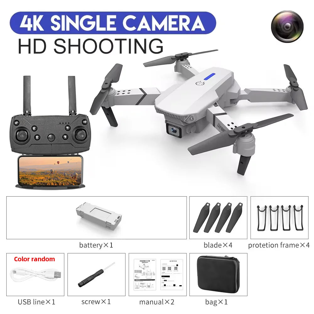 E88 Pro WIFI FPV Drone Wide Angle HD 4K 1080P Camera Height Hold RC Foldable Quadcopter